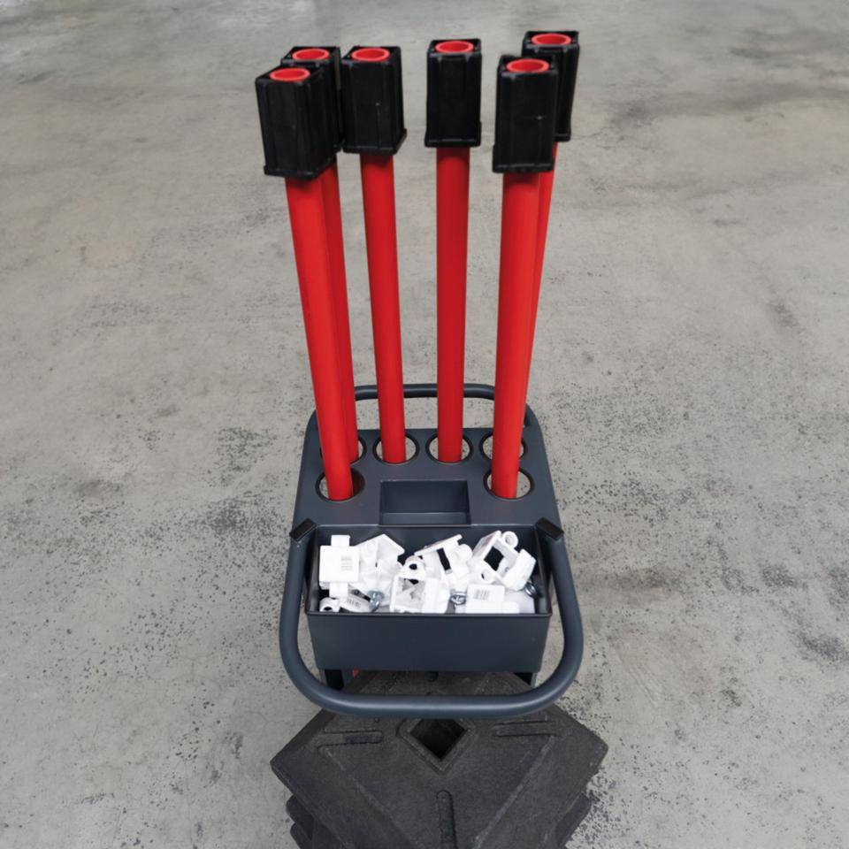 Transportwagen-Set mit Schaftrohren, Fußplatten, Klemmen, K.57 Kettenpfosten-Caddie