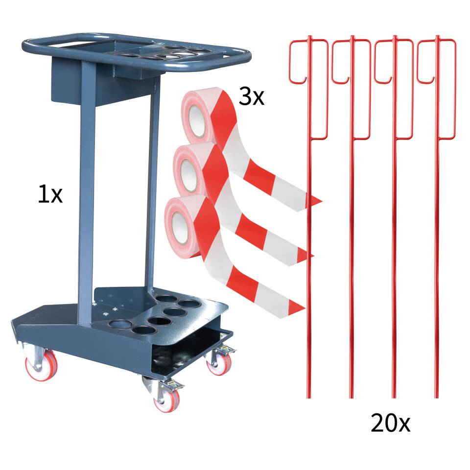Transportwagen-Set mit Absperrstäben, K.57 Absperrband, K.57 Kettenpfosten-Caddie