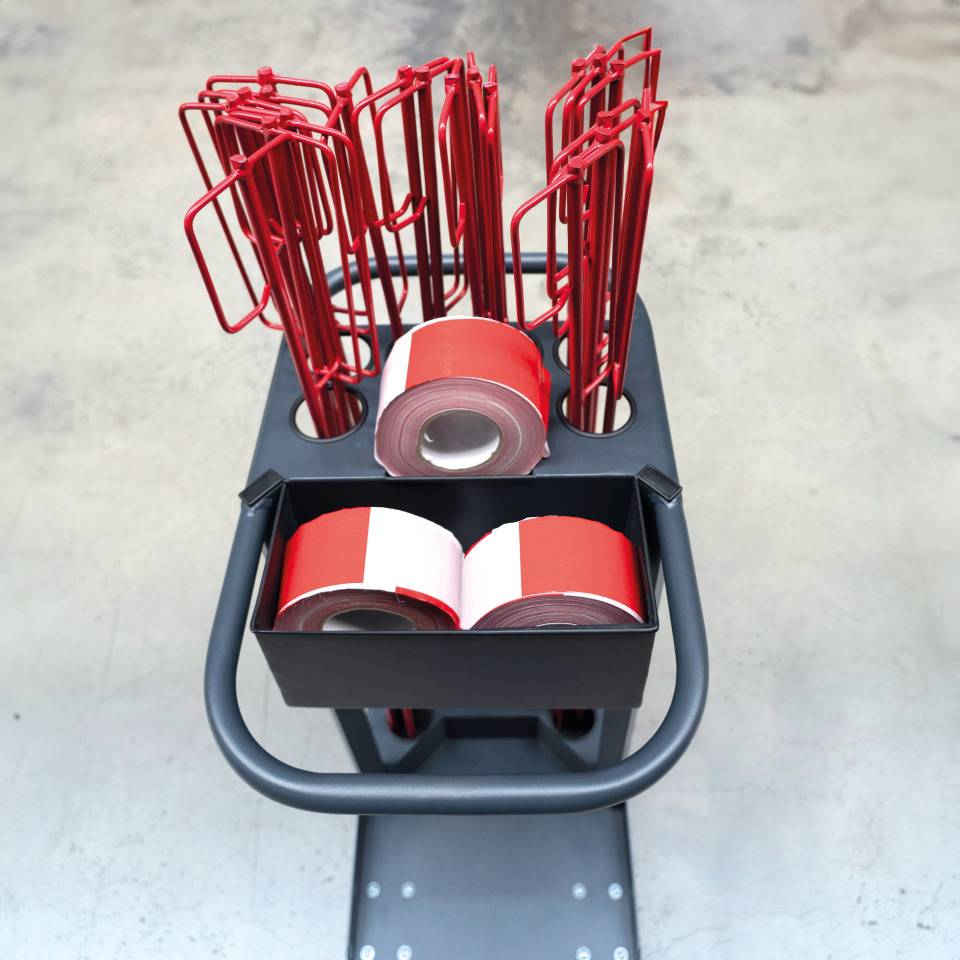 Transportwagen-Set mit Absperrstäben, K.57 Absperrband, K.57 Kettenpfosten-Caddie