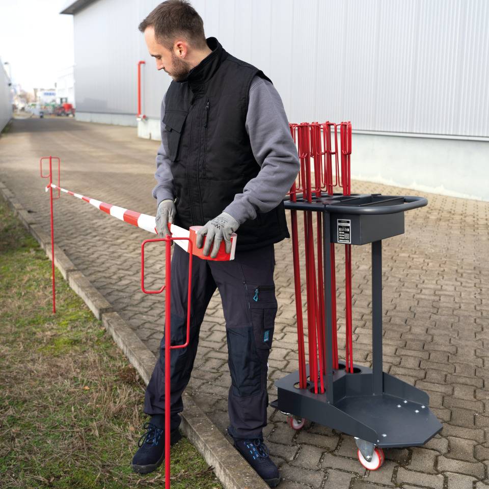 Transportwagen-Set mit Absperrstäben, K.57 Absperrband, K.57 Kettenpfosten-Caddie