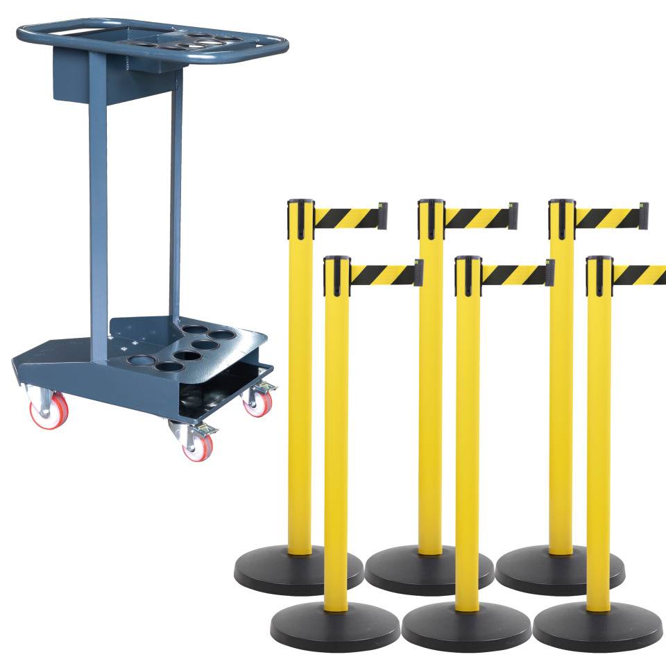 Transportwagen-Set mit Gurtpfosten Stahl, gelb, Gurt gelb/schwarz, K.57 Caddie