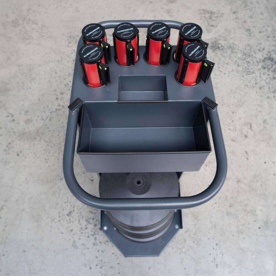 Transportwagen-Set mit Gurtpfosten Stahl, rot, Gurt rot/weiß, K.57 Caddie