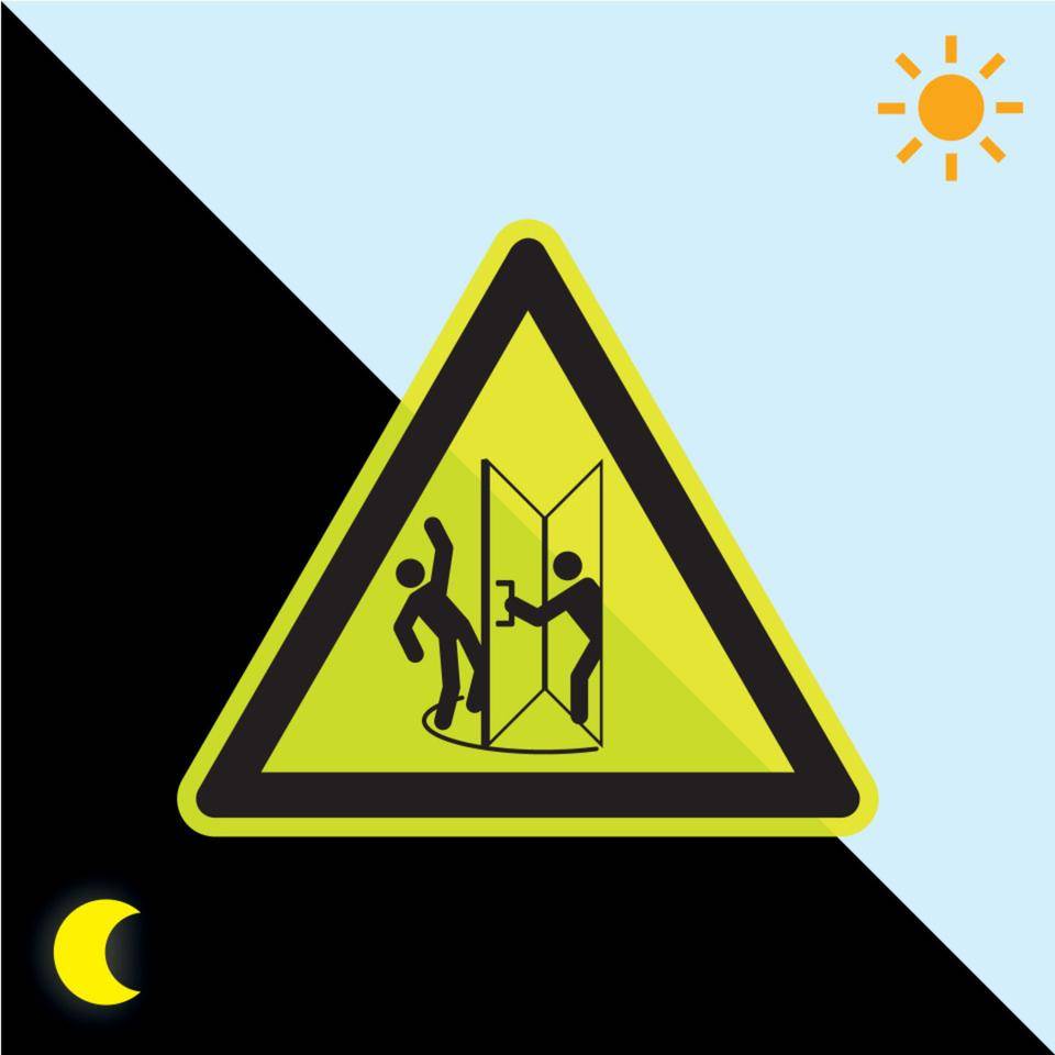 PERMALIGHT® power langnachleuchtend Warnschild Vorsicht! Tür langsam öffnen, Folie, fluoreszierend, SL 100mm