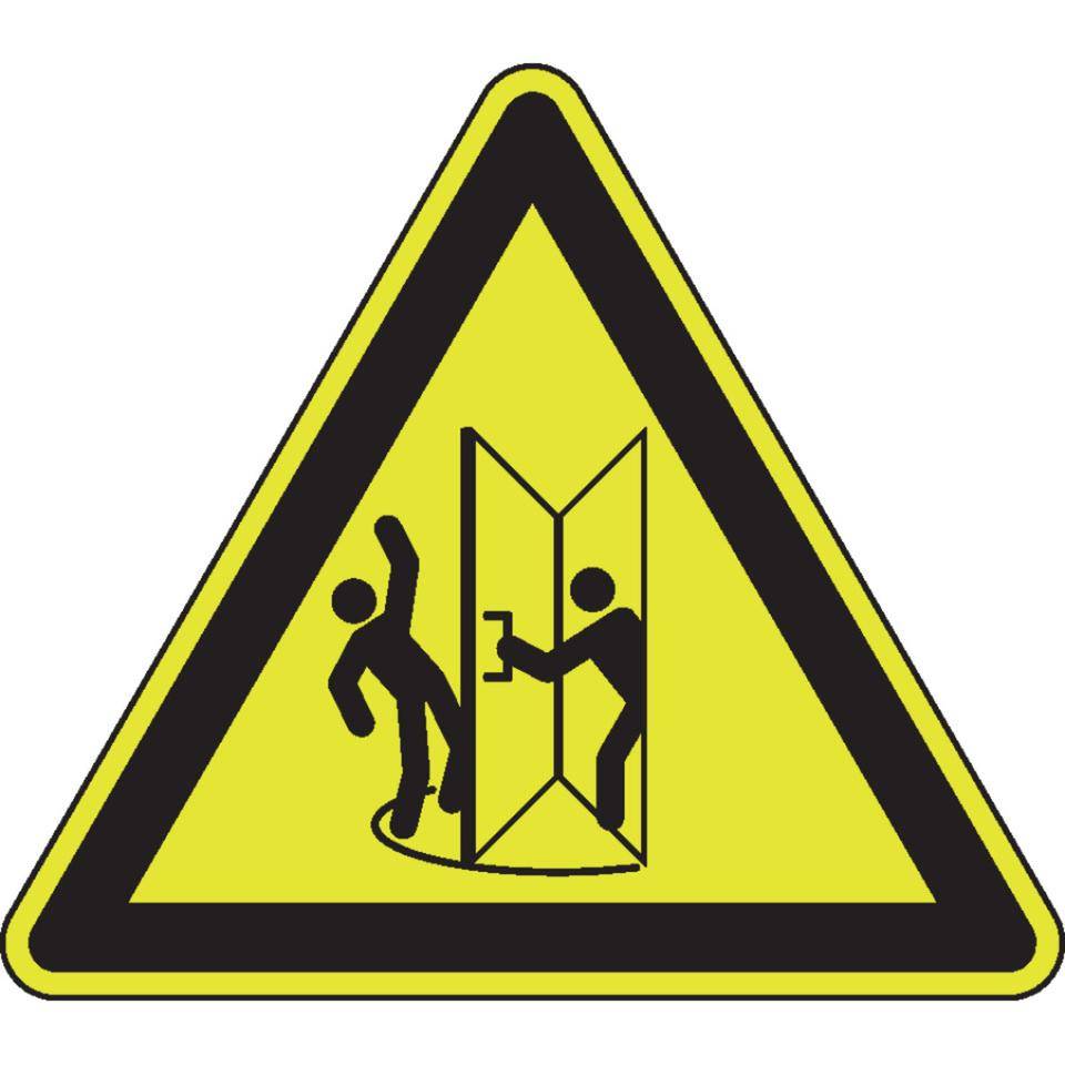 PERMALIGHT® power langnachleuchtend Warnschild Vorsicht! Tür langsam öffnen, Folie, fluoreszierend, SL 100mm
