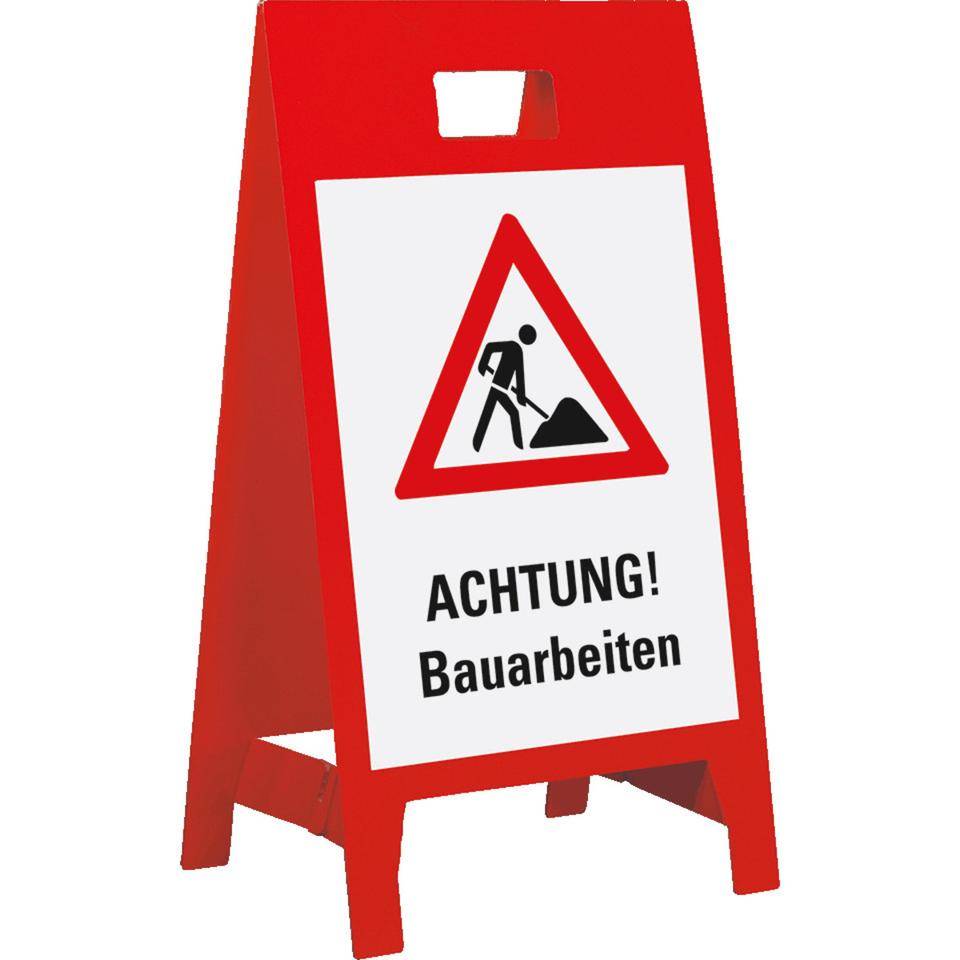 Warnaufsteller Leicht, ACHTUNG!Bauarbeiten, VKZ, rot, Polypropylen, 350x650mm, 300g