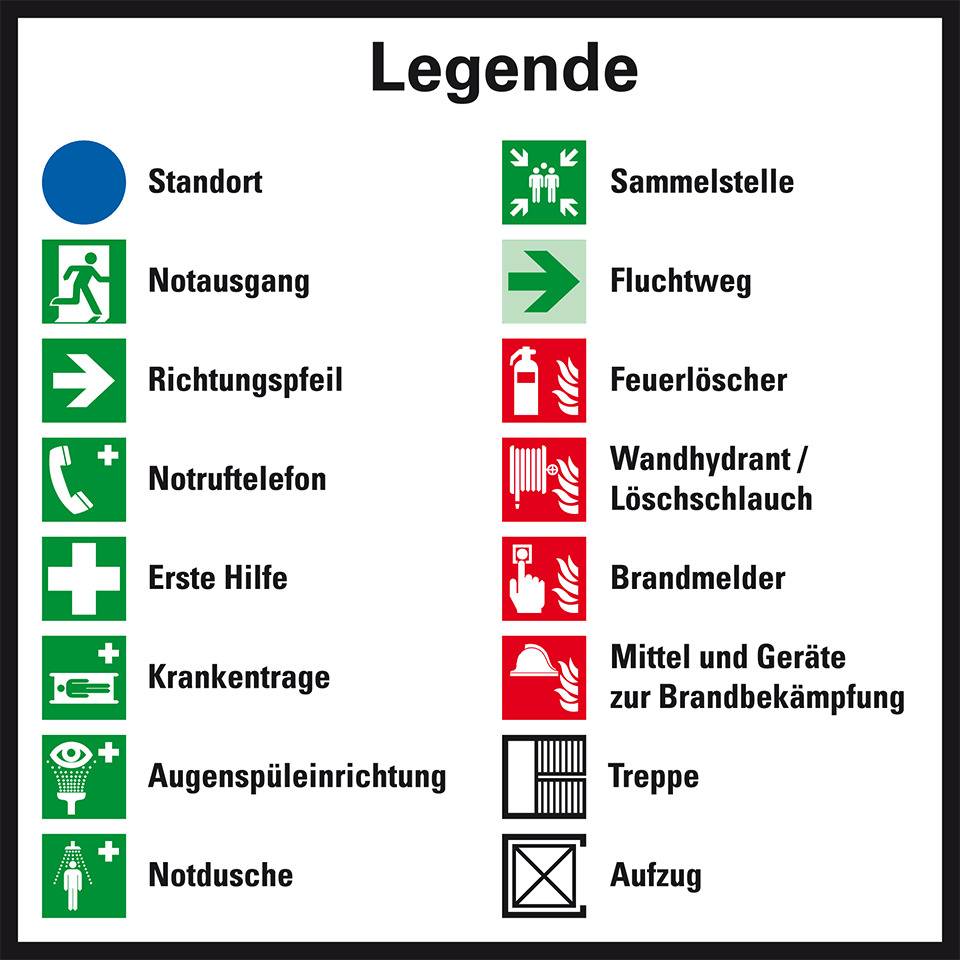 Legende für Flucht- und Rettungspläne, ISO 7010, Folie, selbstklebend, 80x80mm