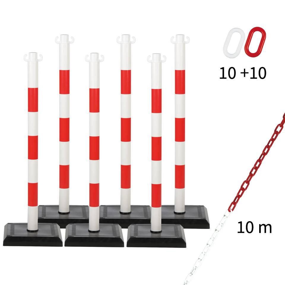 Absperrpfosten-Set Solide, rot/weiß, Kunststoff, Kette, 10m, 10 Verbindungsglieder