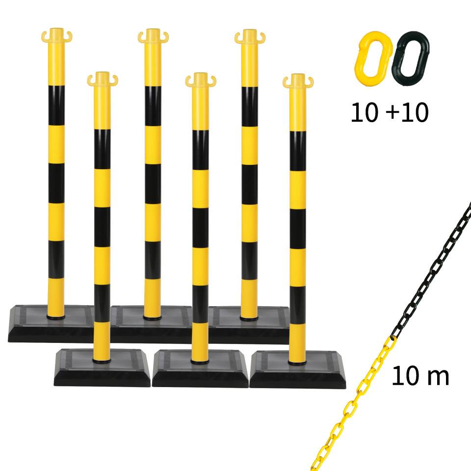 Absperrpfosten-Set Solide, gelb/schwarz, Kunststoff, Kette, 10m, 10 Verbindungsglieder