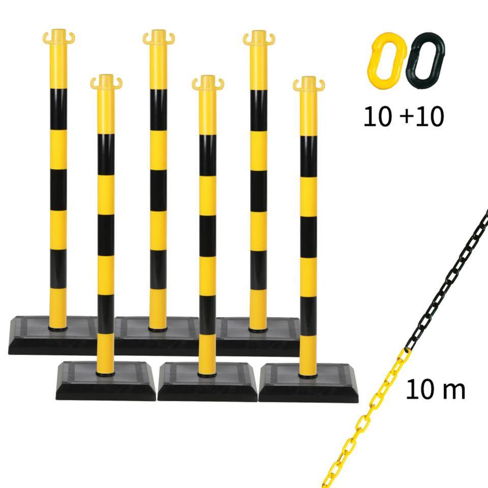 Absperrpfosten-Set Solide, gelb/schwarz, Kunststoff, Kette, 10m,10 Verbindungsglieder