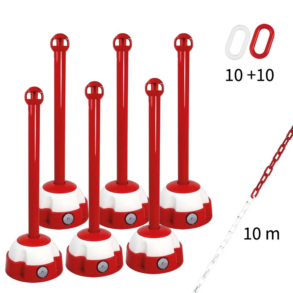 Absperrpfosten-Set Mark, rot/weiß, Kunststoff, Kette, 10m, 10 Verbindungsglieder