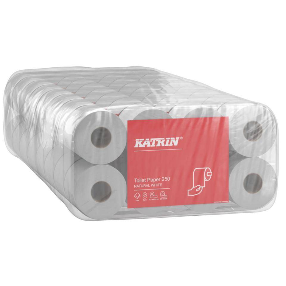 KATRIN® Toilettenpapier BASIC, 2-lagig, weiß, saugfähiges Papier, 64 Rollen/VE