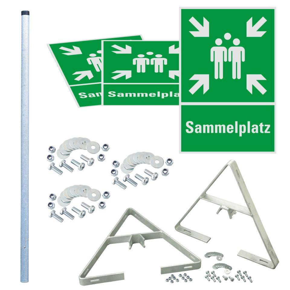Dreieckset Kombizeichen Sammelstelle, 400x600mm, inkl. Pfosten/Befestigung