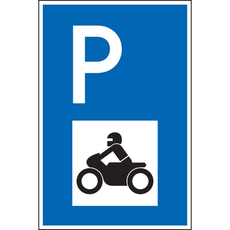 Parkplatzschild mit Motorradsymbol, spitze Ecken, Kunststoff, 250x400mm
