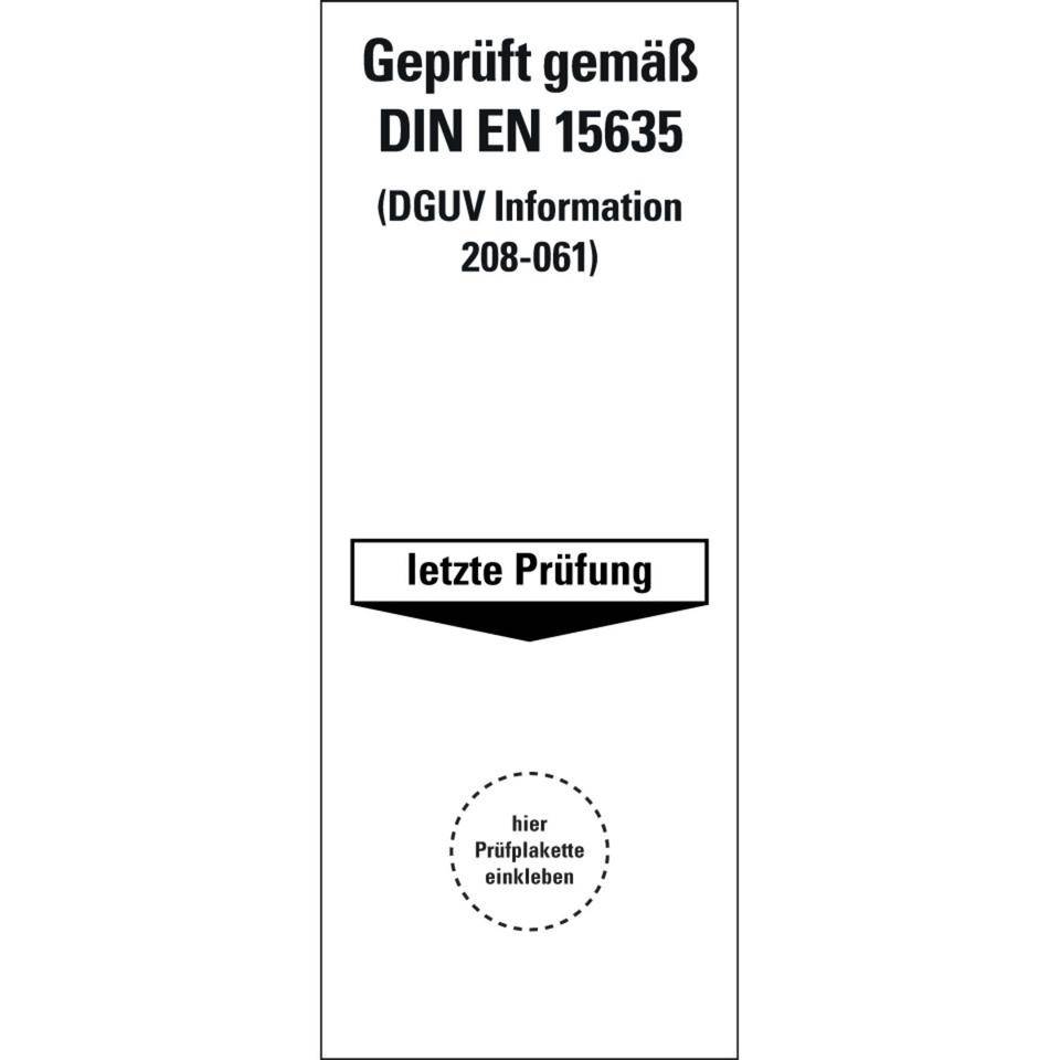 Grundetikett Geprüft DIN EN 15635/DGUV 208-061, Folie, ablösbar,40x100mm, 5/Bogen