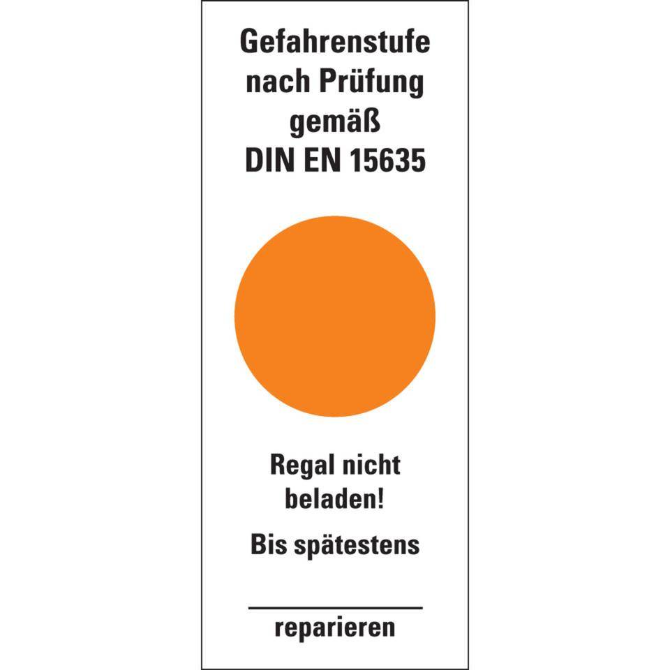 Hinweisetikett Gefahrenstufe orange, Regal nicht beladen!Folie, 40x100mm, 5/Bogen