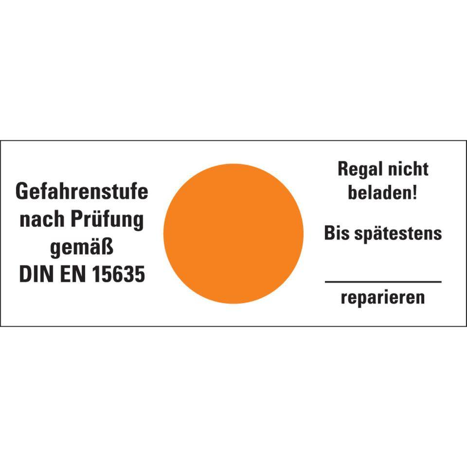 Hinweisetikett Gefahrenstufe orange, Regal nicht beladen!Folie, 100x40mm, 5/Bogen