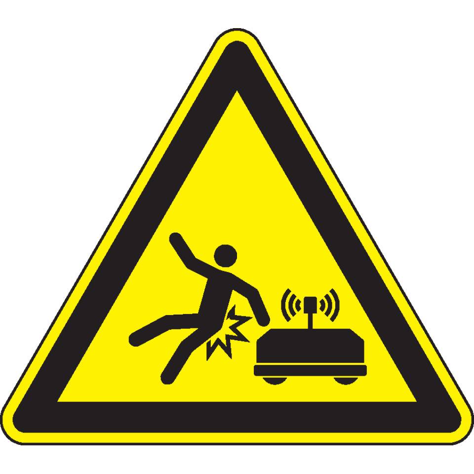 Warnschild Warnung vor Fahrerlosen Transportsystemen, praxisbewährt, Kunststoff, SL200mm