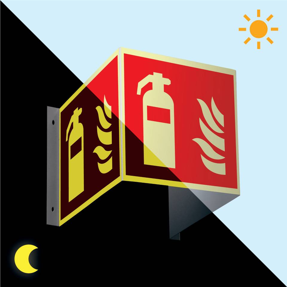 PERMALIGHT® power langnachleuchtend Brandschutzzeichen Feuerlöscher, 3D, ASR/ISO, Kunststoff, 200x200mm