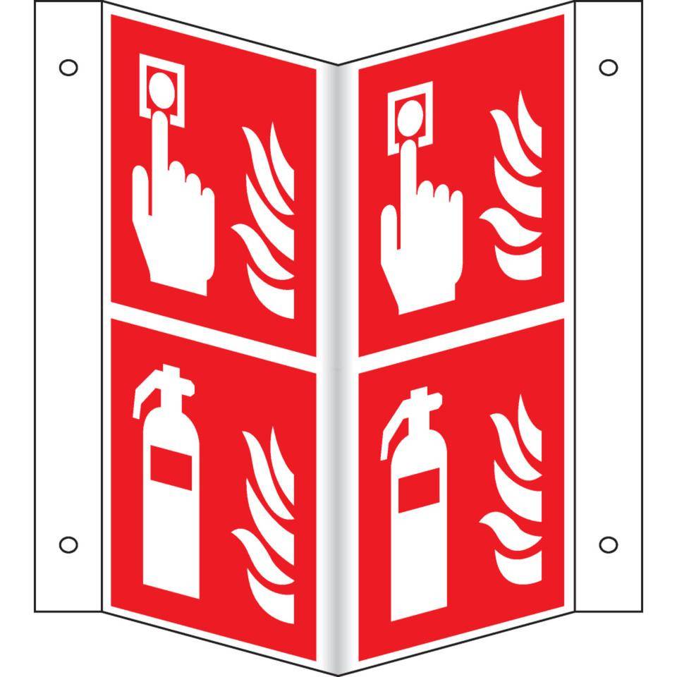 Brandschutz-Nasenschild Feuerlöscher und Brandmelder, Kunststoff, 200x400mm