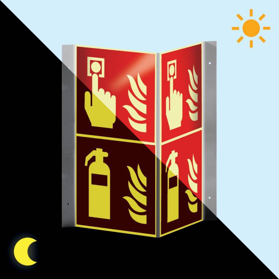 PERMALIGHT® power langnachleuchtend Brandschutz-Nasenschild Feuerlöscher und Brandmelder, 200x400mm