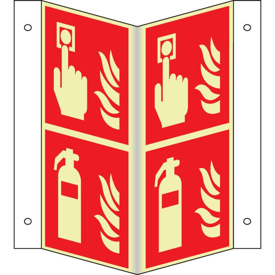 PERMALIGHT® power langnachleuchtend Brandschutz-Nasenschild Feuerlöscher und Brandmelder, 200x400mm