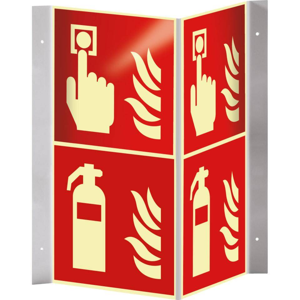 PERMALIGHT® power langnachleuchtend Brandschutz-Nasenschild Feuerlöscher und Brandmelder, 200x400mm