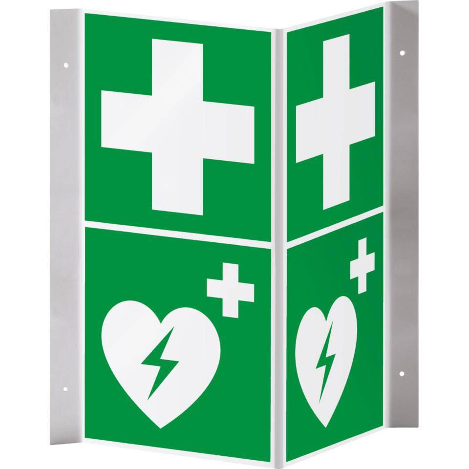 Rettungs-Nasenschild Erste Hilfe und Defibrillator, Kunststoff, 200x400mm