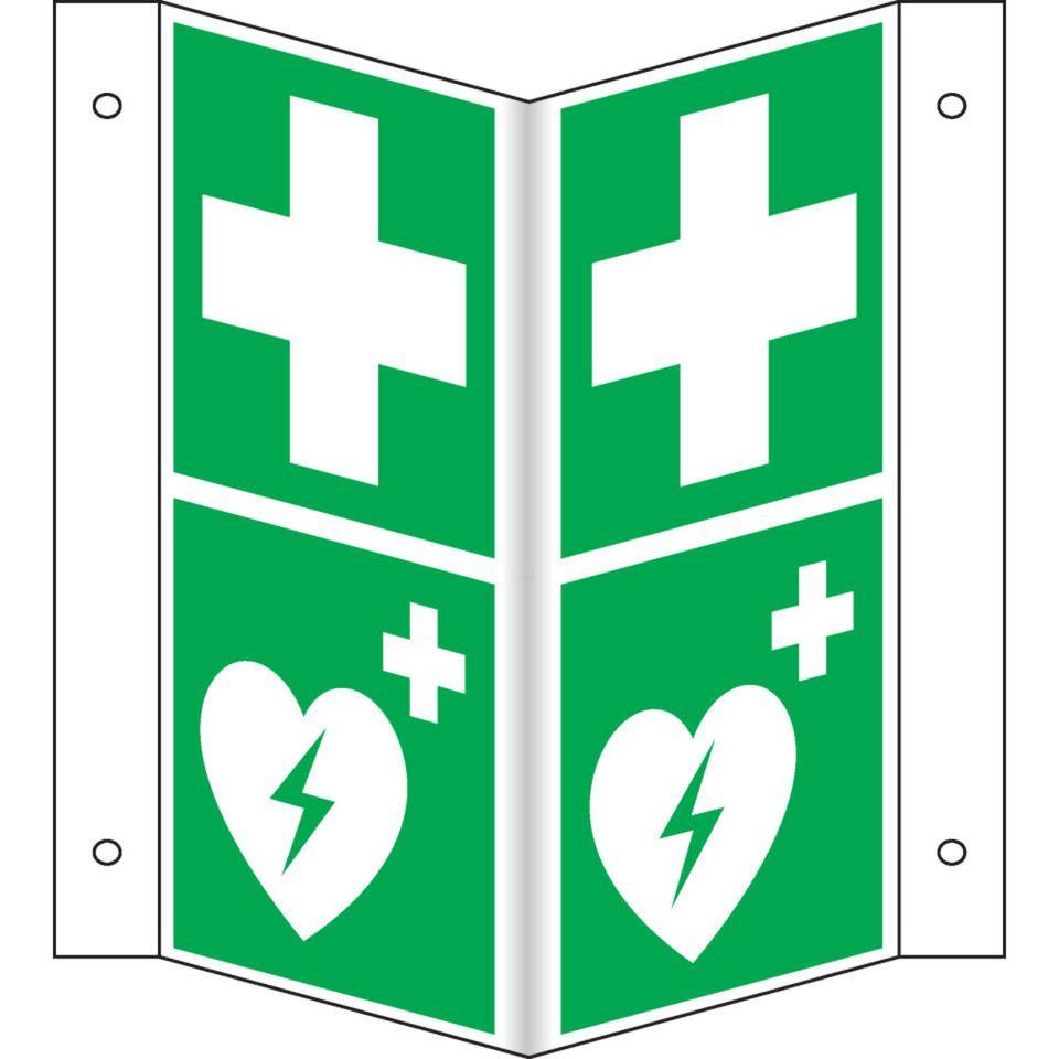 Rettungs-Nasenschild Erste Hilfe und Defibrillator, Kunststoff, 200x400mm