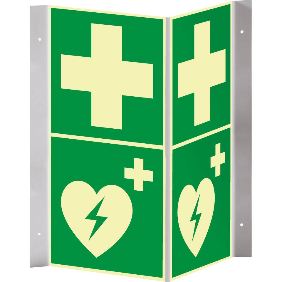 PERMALIGHT® power langnachleuchtend Rettungs-Nasenschild Erste Hilfe, Defibrillator, 200x400mm
