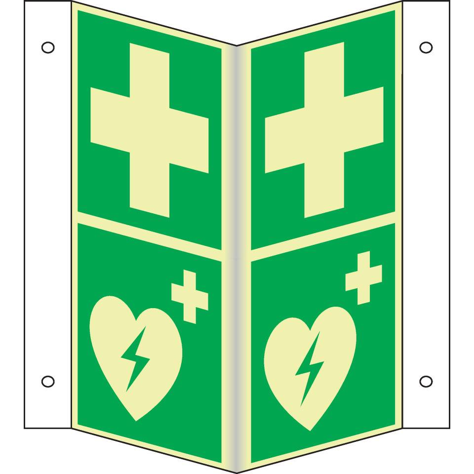 PERMALIGHT® power langnachleuchtend Rettungs-Nasenschild Erste Hilfe, Defibrillator, 200x400mm