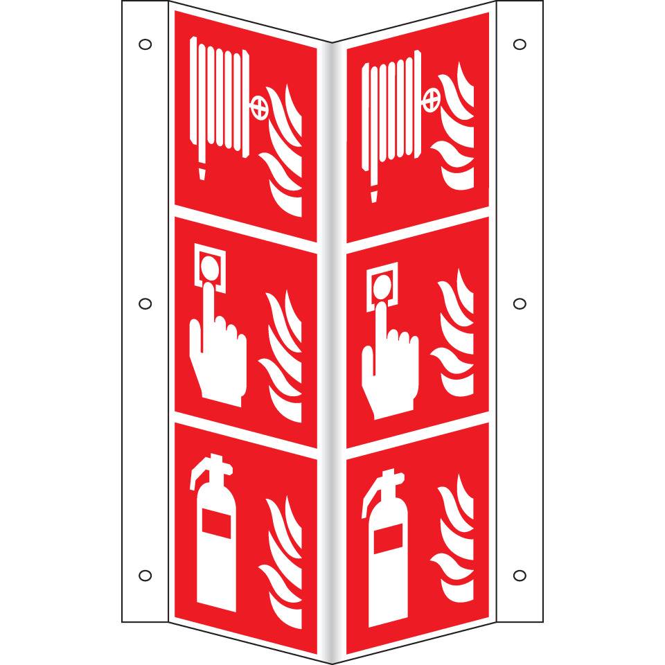 Brandschutz-Nasenschild Feuerlöscher, Brandmelder, Löschschlauch, 200x600mm
