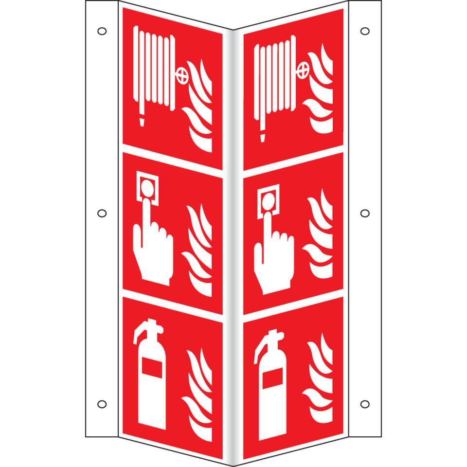 Brandschutz-Nasenschild Feuerlöscher, Brandmelder, Löschschlauch, 200x600mm