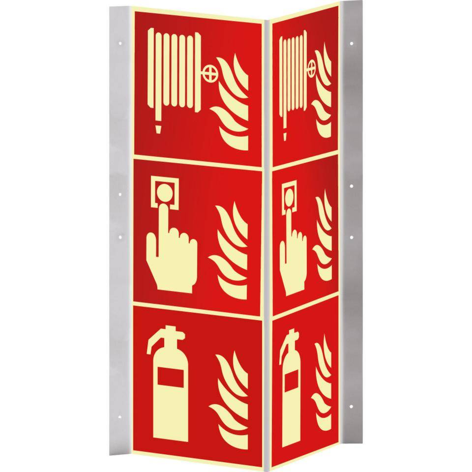 PERMALIGHT® power langnachleuchtend Nasenschild Feuerlöscher, Brandmelder, Löschschlauch, 200x600mm