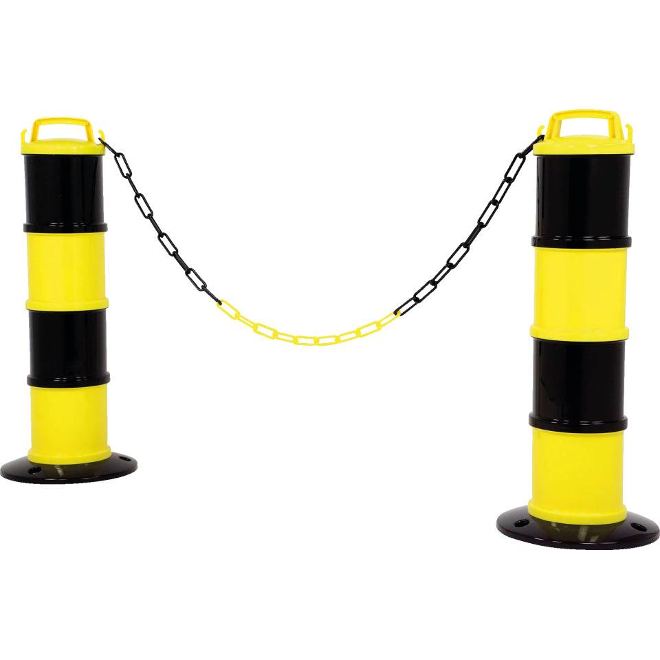 Absperrpfosten Modular,Sockel,4 Elemente,Abdeckung,Kette,gelb/schwarz,850x320mm