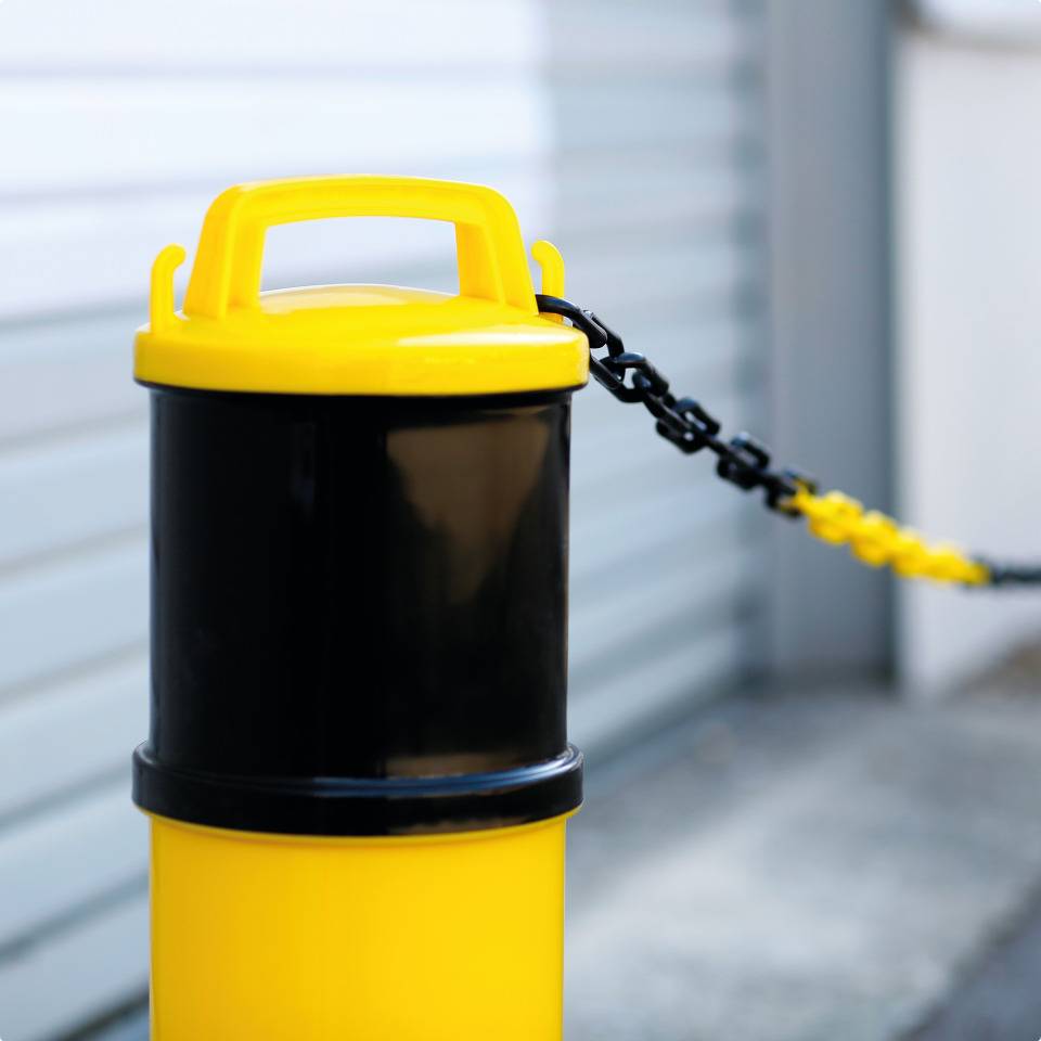 Absperrpfosten Modular,Sockel,4 Elemente,Abdeckung,Kette,gelb/schwarz,850x320mm