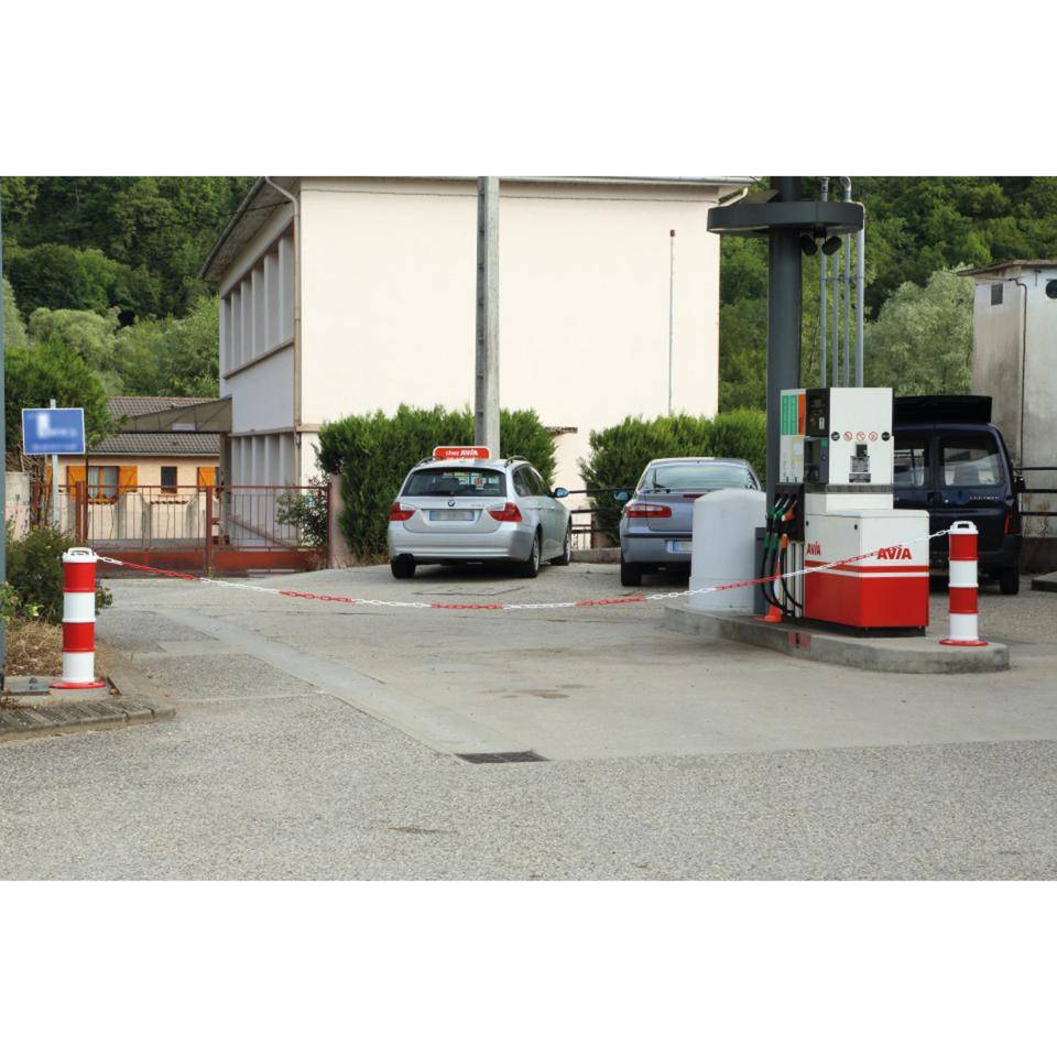 Absperrpfosten Modular, Sockel, 4 Elemente, Abdeckung, Kette, rot/weiß, 850x320mm