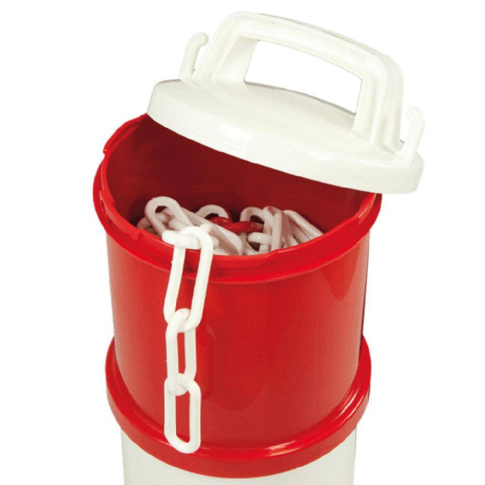 Absperrpfosten Modular, Sockel, 4 Elemente, Abdeckung, Kette, rot/weiß, 850x320mm
