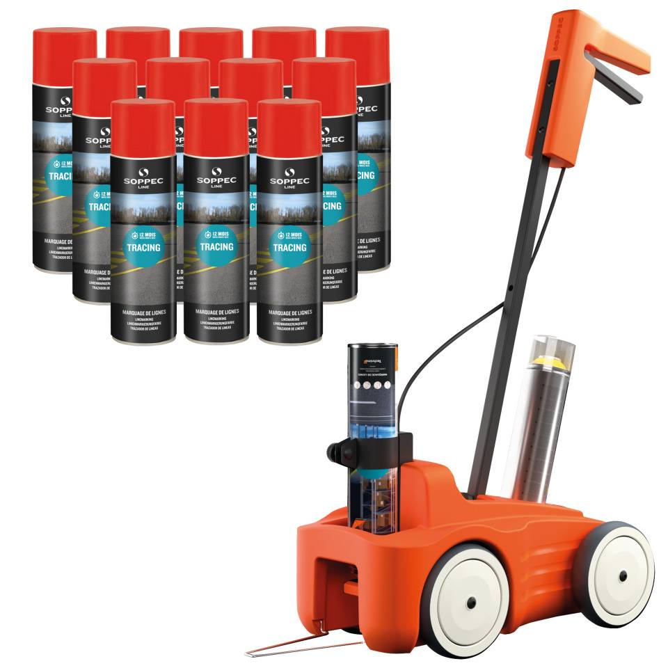 Vorteils-Set Bodenmarkierung rot, SOPPEC Linienmarkierwagen DRIVER, 12x Farbe, rot