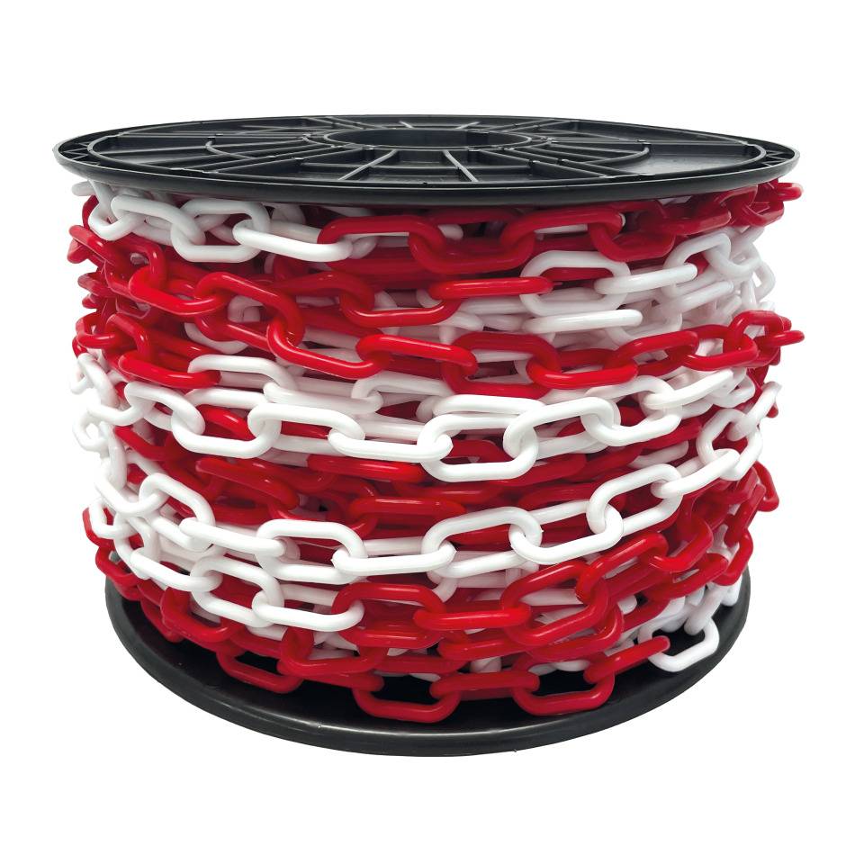 Absperrkette auf einer Spule, rot/weiß, Kunststoff, Ø 6mm, Länge 50m