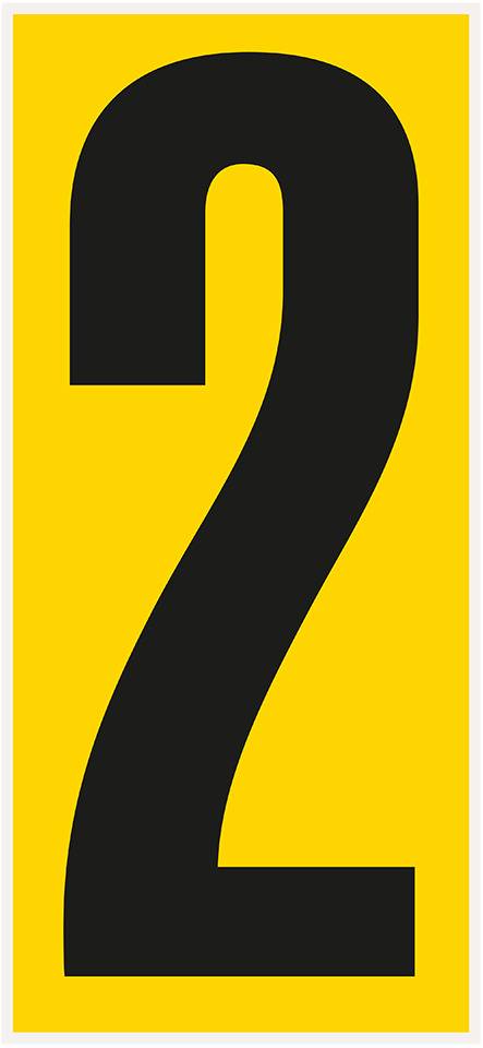 Bodenzeichen Ziffer 2, Rutschhemmung R10, gelb/schwarz, Kunststoff, 180x400mm, 3/VE