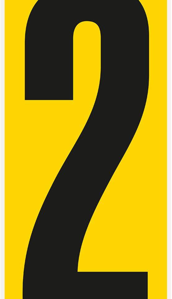 Bodenzeichen Ziffer 2, Rutschhemmung R10, gelb/schwarz, Kunststoff, 180x400mm, 3/VE