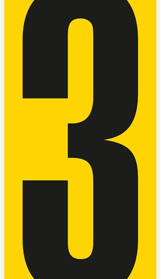 Bodenzeichen Ziffer 3, Rutschhemmung R10, gelb/schwarz, Kunststoff, 180x400mm, 3/VE