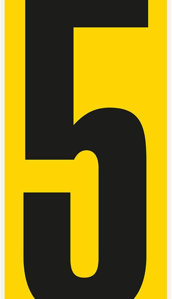 Bodenzeichen Ziffer 5, Rutschhemmung R10, gelb/schwarz, Kunststoff, 180x400mm, 3/VE