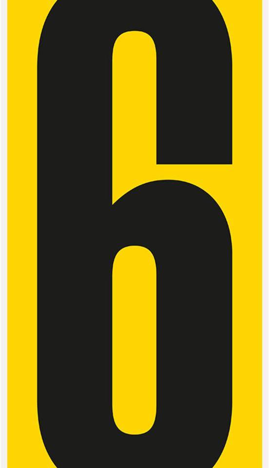 Bodenzeichen Ziffer 6, Rutschhemmung R10, gelb/schwarz, Kunststoff, 180x400mm, 3/VE