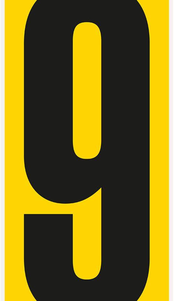 Bodenzeichen Ziffer 9, Rutschhemmung R10, gelb/schwarz, Kunststoff, 180x400mm, 3/VE
