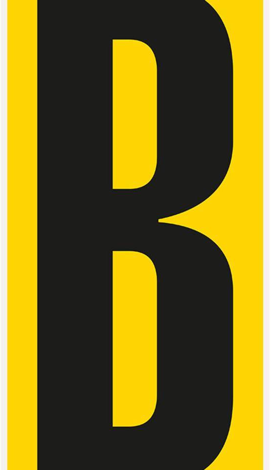 Bodenzeichen Buchstabe B, Rutschhemmung R10, gelb/schwarz, Kunststoff, 180x400mm, 3/VE