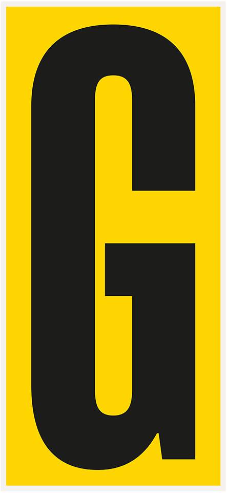 Bodenzeichen Buchstabe G, Rutschhemmung R10, gelb/schwarz, Kunststoff, 180x400mm, 3/VE