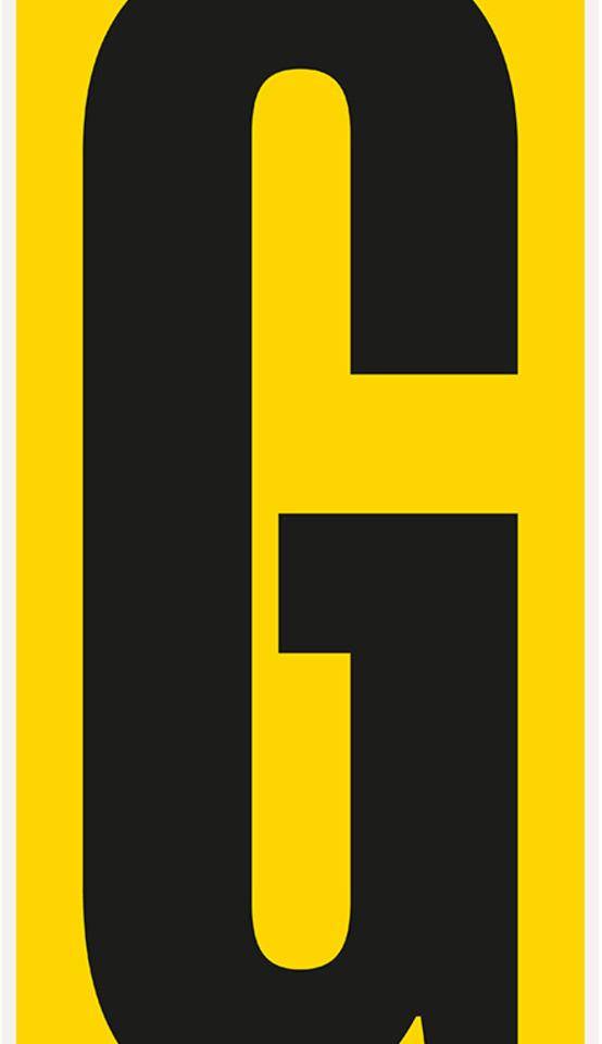 Bodenzeichen Buchstabe G, Rutschhemmung R10, gelb/schwarz, Kunststoff, 180x400mm, 3/VE