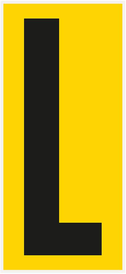 Bodenzeichen Buchstabe L, Rutschhemmung R10, gelb/schwarz, Kunststoff, 180x400mm, 3/VE