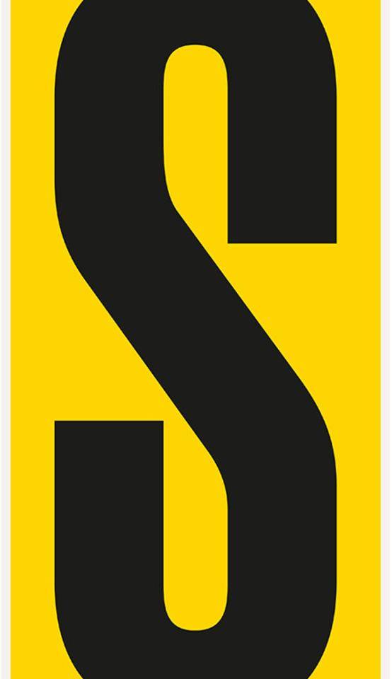 Bodenzeichen Buchstabe S, Rutschhemmung R10, gelb/schwarz, Kunststoff, 180x400mm, 3/VE
